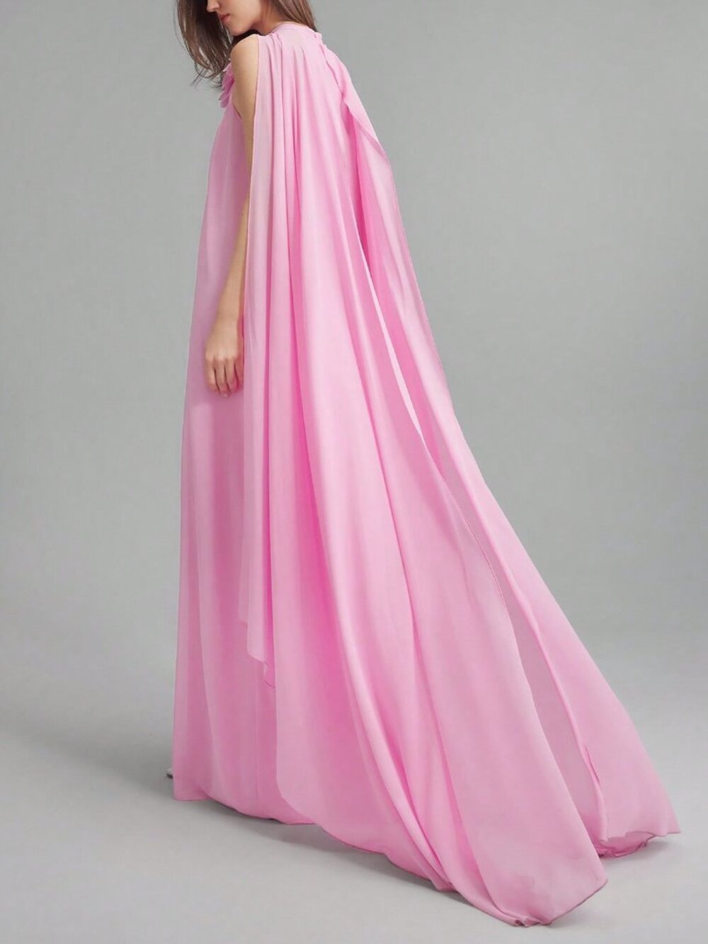 Pink Party Women's 3d Floral Design Chiffon drapey Maxi dress - Picture 4 of 8